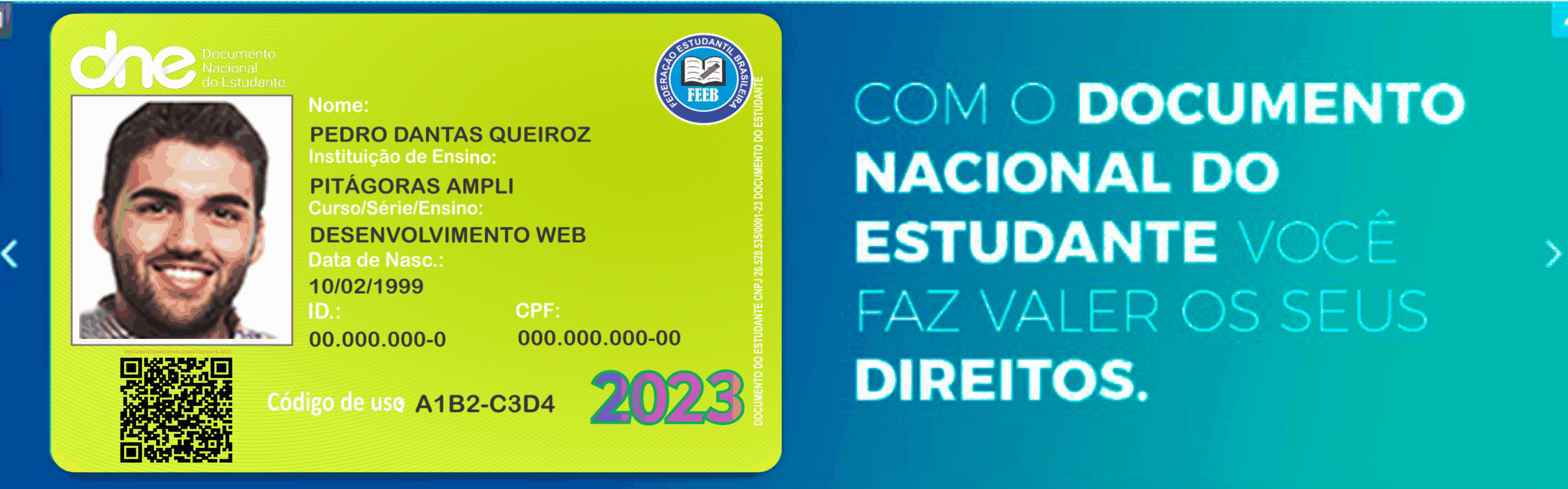 Carteira Nacional dos Estudantes - Documento do Estudante 2023 Carteirinha  de estudante 2023 a carteirinha oficial da Meia-entrada